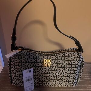 DKNY Monogram Black and Cream Shoulder Bag
